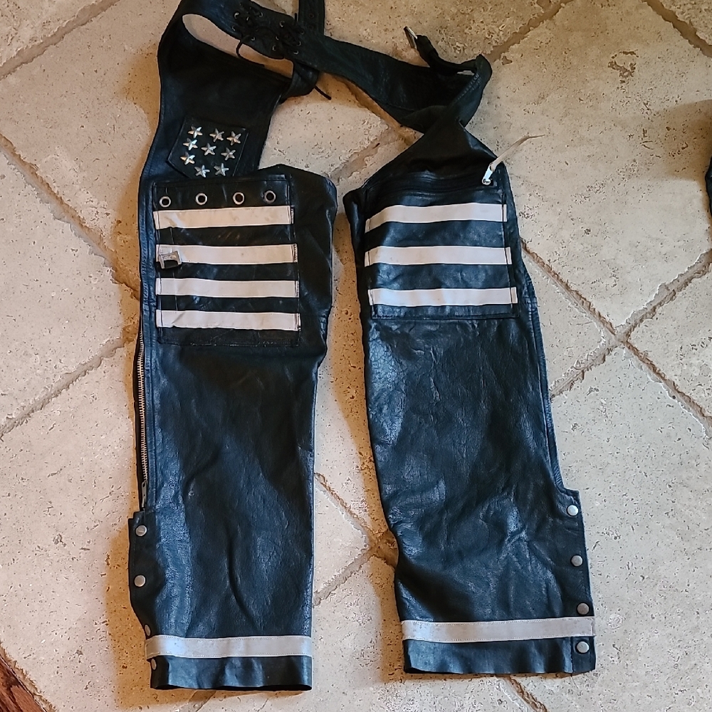 Men's Black Leather Pants with Stars and Stripes